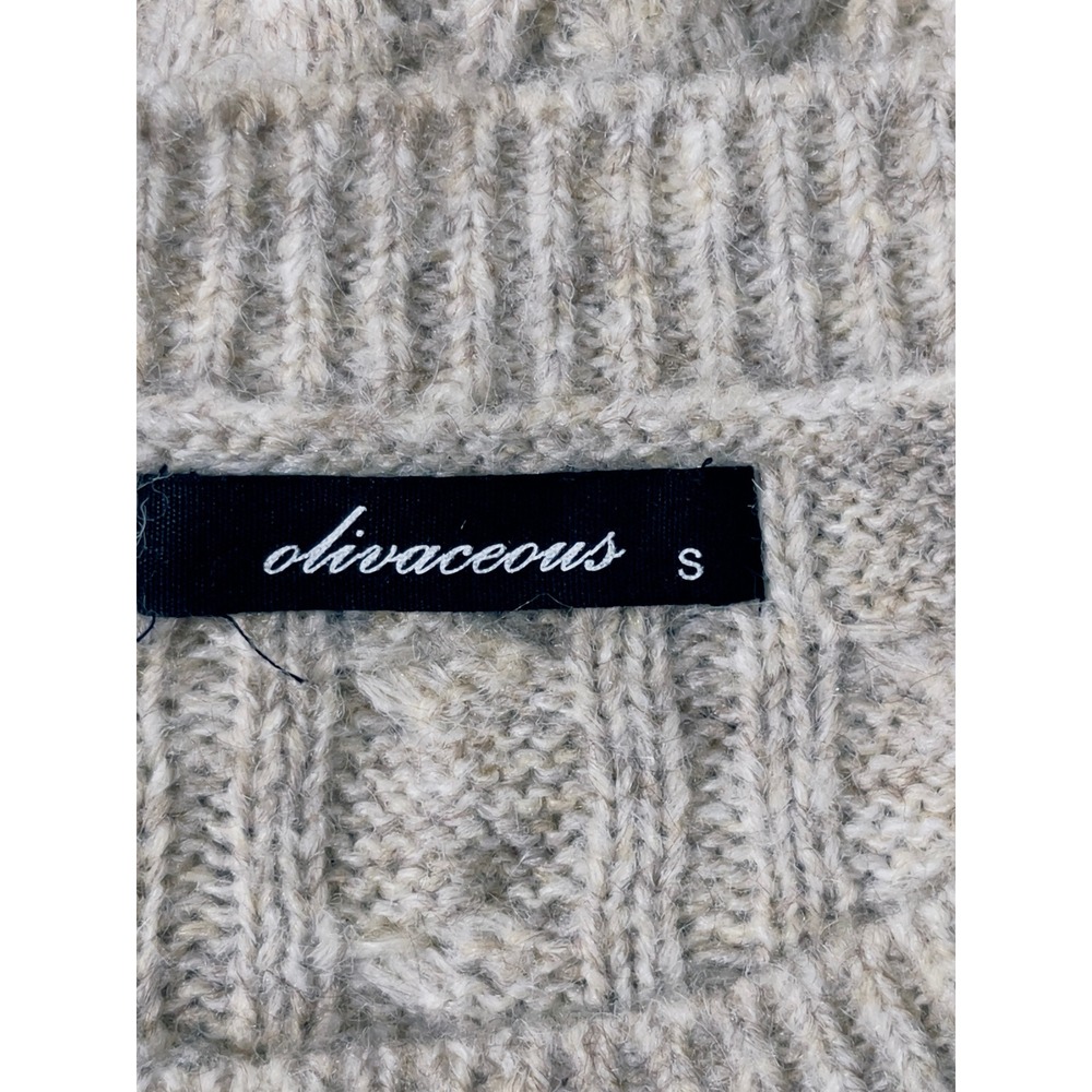 Olivaceous Cable Knit Wool Blend Sweater Beige Small Neutral Chunky Cottagecore - Picture 7 of 9